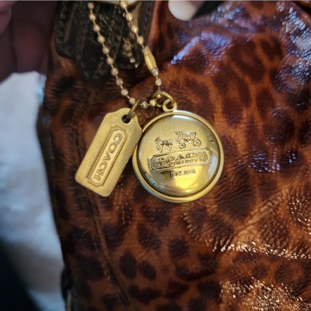 Coach Maggie Mia Patent Leather Ocelot Print Purse, Gold Hardware - Picture 8 of 14